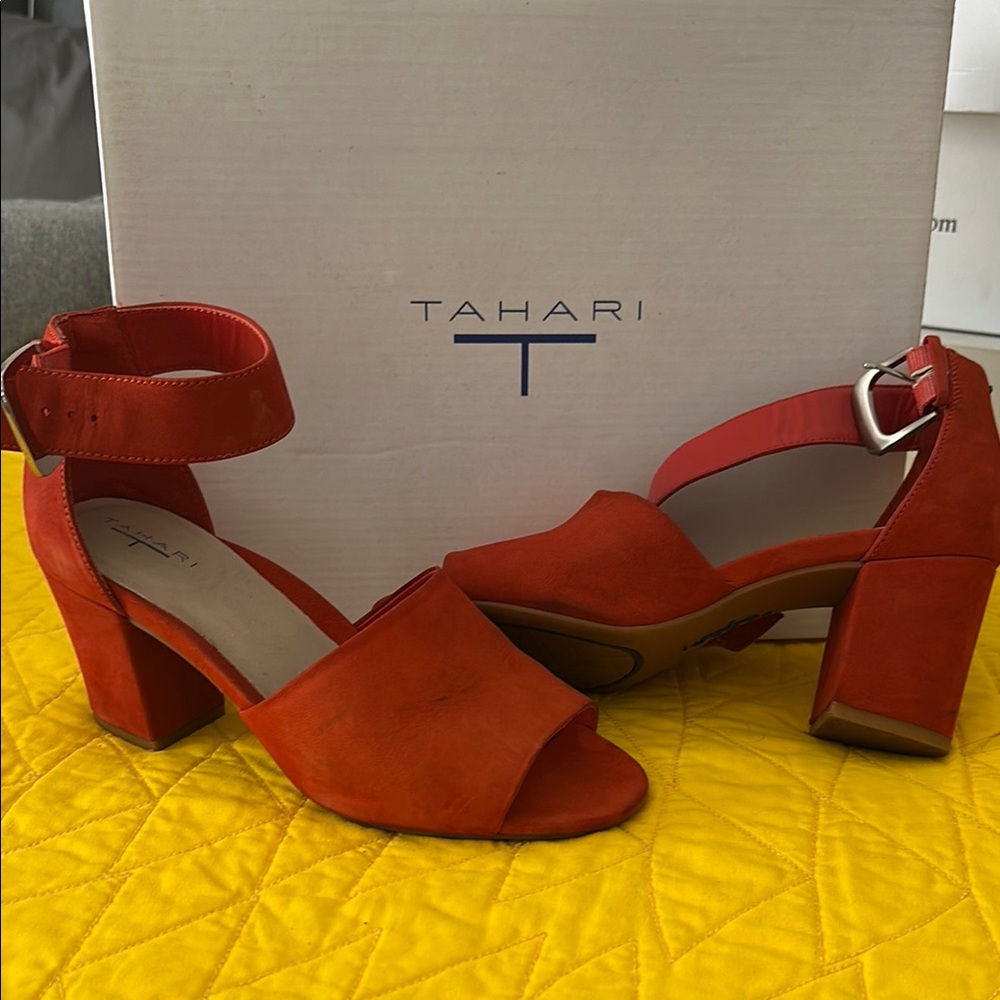 Tahari Red Suede Heels with Block Heel-used